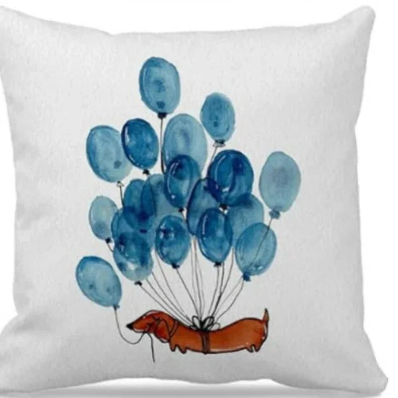 No-EN-Name-Null Soft Woven Polyester Fabric Square Printed Cute Cartoon Dachshund Pillowcases/Colors-Animal/White/Brown/Blue/Pink/Multicolor/Black/Handwash Only