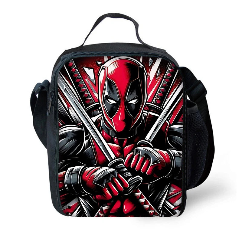 MINISO 3 PCS Waterproof Curved Back Nylon Fabric Cartoon Smiling Critters Super Hero Adjustable Straps-One Handle School Backpacks /Lunch Bags/Pencil Bag/Tablet Inserting Pocket/Water Bottle Pocket/Colors-Red/Black/Purple/Multicolor