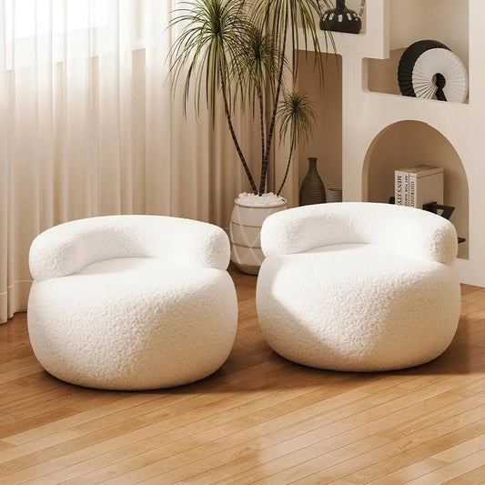MLING Kids Modern Free-Standing Small Pink Round Shaped Low Curved C-Shaped Backrest Soft Comfortable Upholstered Padded Lamb Wool Fleece Fabric Cushions Solid Wood Frame Wear-Resistant Foot Pad Sofa Stool Ottomans/ Colors-White/Pink/Gray/Black