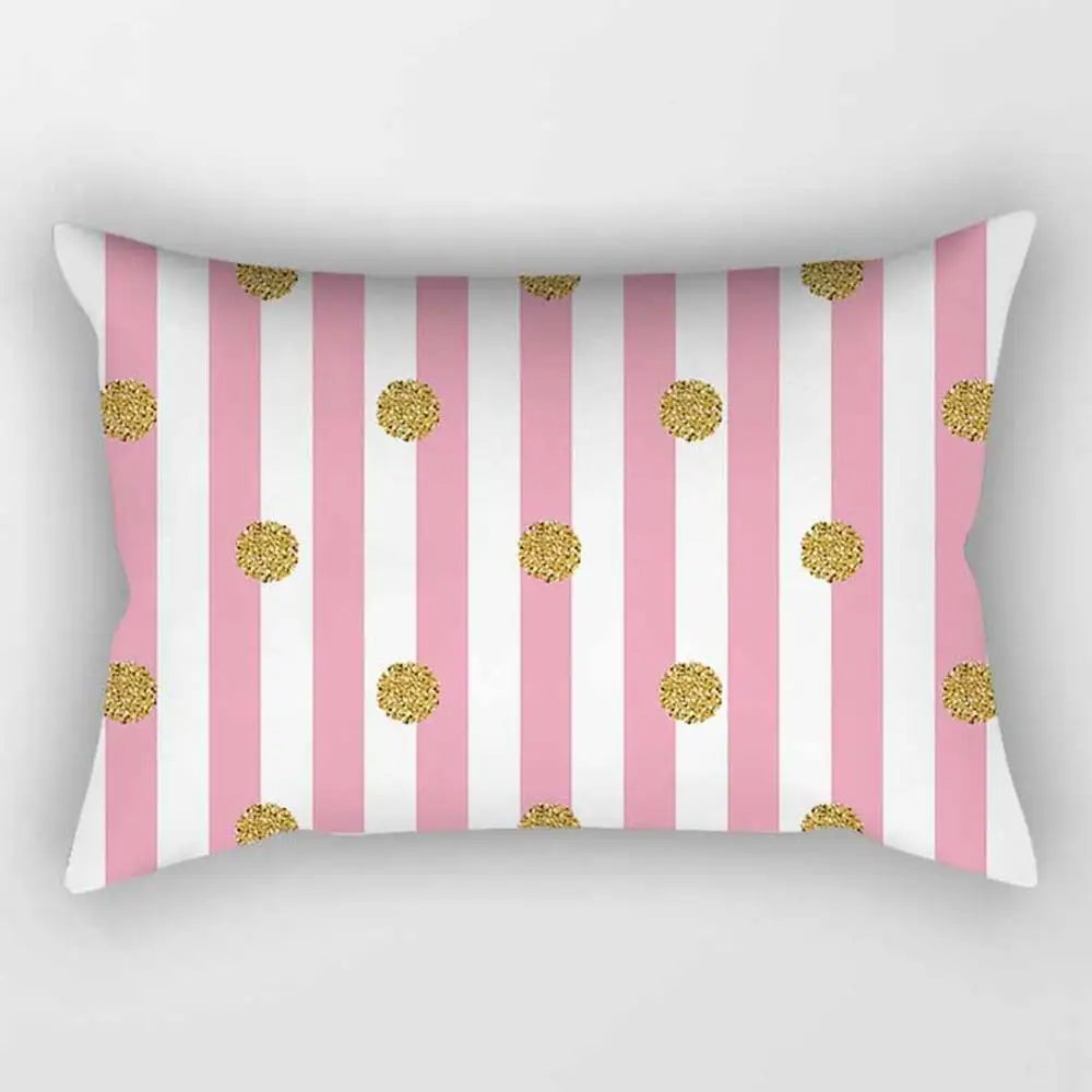 No-EN-Name-Null Modern Rectangle Single-Sided Pattern Pink Geometric Striped Polyester Peach Skin Fabric Pillowcases/Size: 30 cm X 50 cm (12 inches X 20 inches)/Colors-Striped/Geometric/Gold/Animal/White