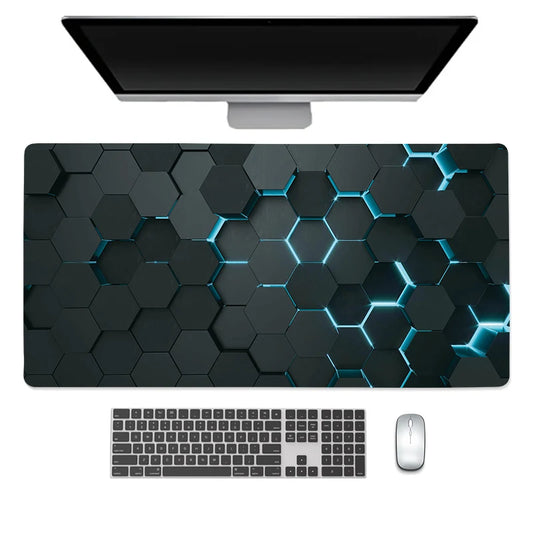 XXL Hexagon Shape Design Gaming Anti-Slip Rubber Base Stitched Edges Smooth Polyester Fabric Computer Mouse Pads/Colors-Black/Purple/Blue/Geometric