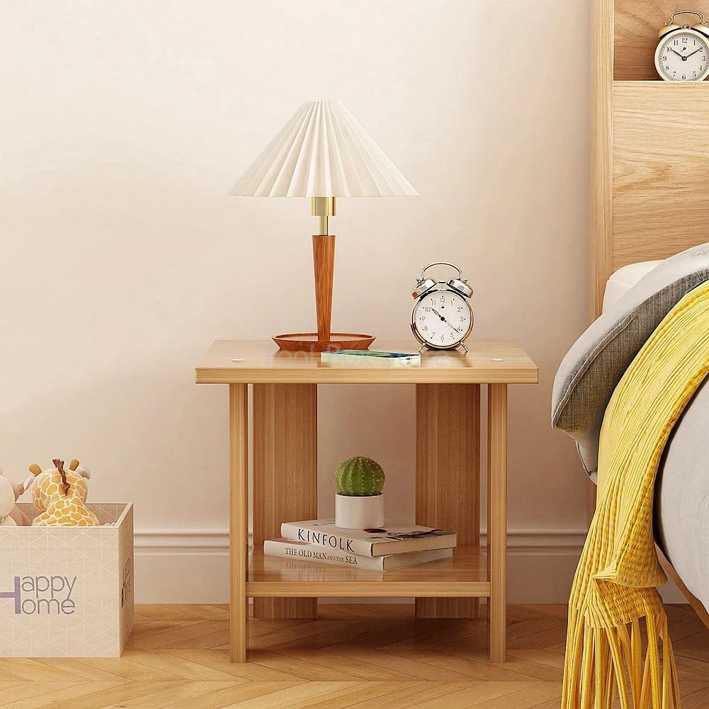 No-EN-Name-Null Modern 2-Tiers Mini Beige Square Shaped Waterproof Scratch-Resistant Natural Wood Frame Bedside Nightstands