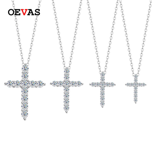 OEVAS 100% 925 Sterling Silver 2.5-5MM Cross Moissanite Necklace Pendant For Women Birthday Anniversary Gifts Fine Jewelry