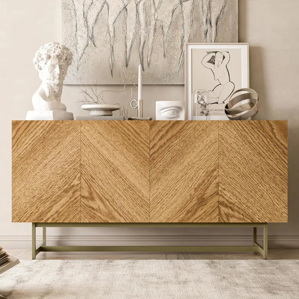 DUTRIEUX Modern White Faux Marble Top Solid Oak Wood Tip-On Doors Cabinet Rectangle Entertainment Centers-TV Stands/Fits TV's Up to 65 Inches/Dimension: W 57.09" x D 17.09" x H 29/Easy To Install
