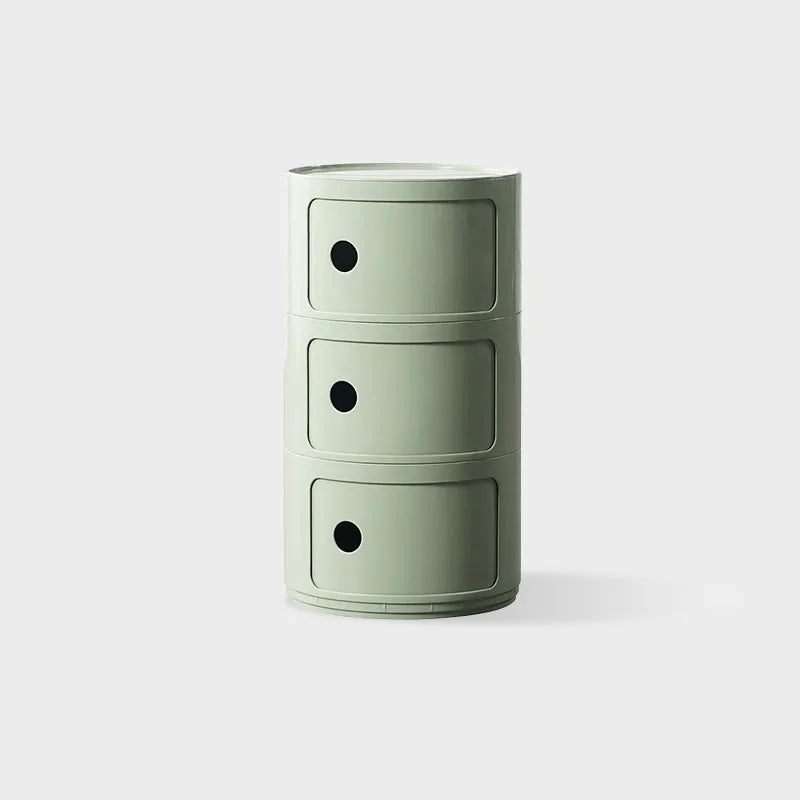 DECOPAI Modern Multicolor Waterproof Tall Plastic Round Shaped Small Narrow Three Sliding Drawers Nightstands /Multicolor