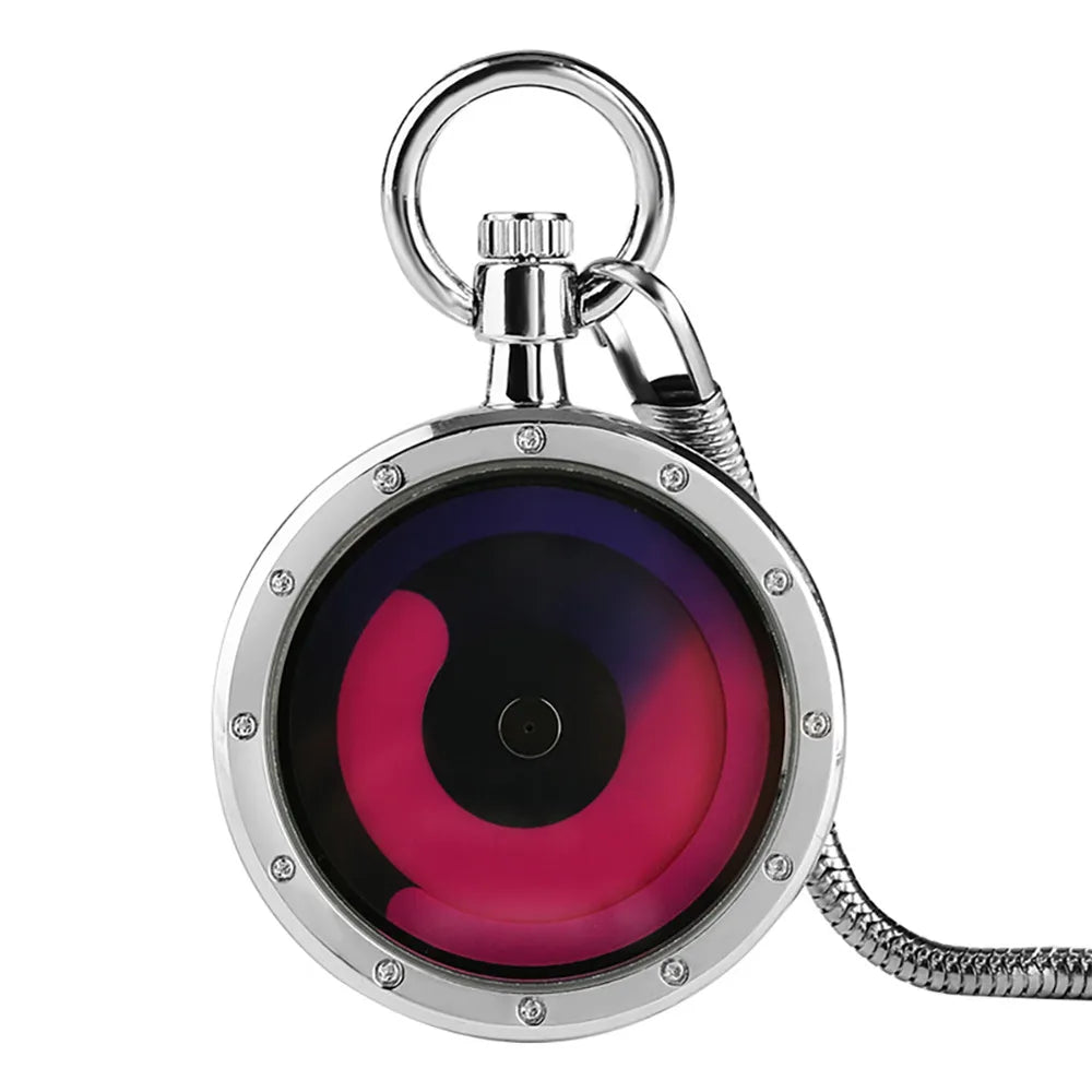 YISUYA Adults Quartz Analog Display Acrylic Face Black-Silver Stainless Steel Metal Round Shaped Case Turntable Blue Silver Casing Dial Metallic Snake Fob Chain-Pocket Watches/Multicolor Dials