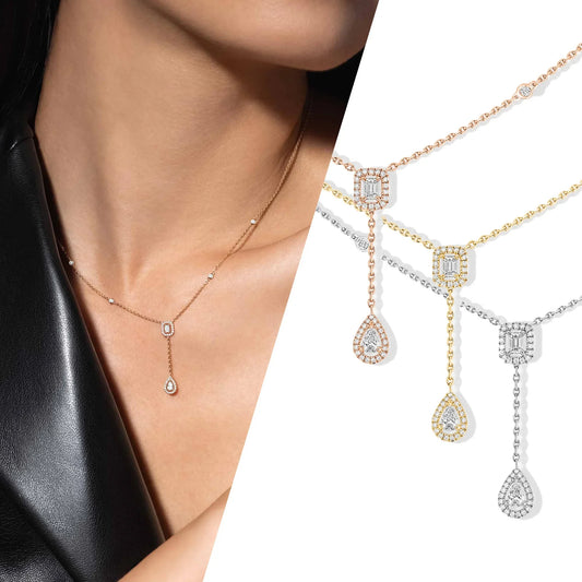 No-EN-Name-Null Adult Women Silver-Gold Plated Metal Y-Shaped White Diamonds Drop Down Pendant Fine Imitation Chain Necklaces/Colors-Silver/Gold/White/Rose Gold/Geometric