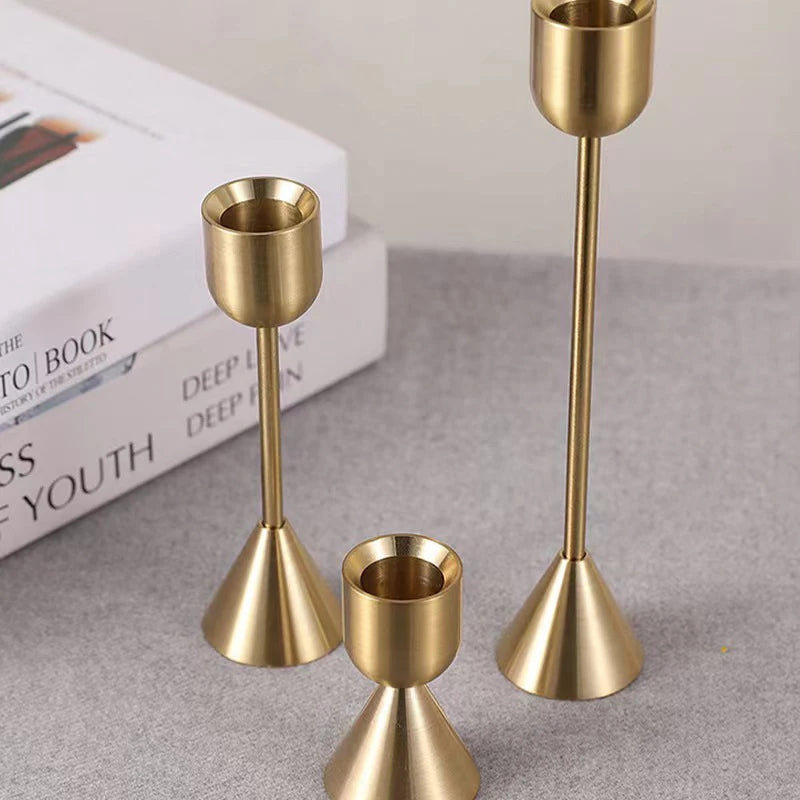 NULL 3 PCS Modern S-M-L Sizes Gold Round Shaped Aluminum Iron Metal Candle Holders Sets