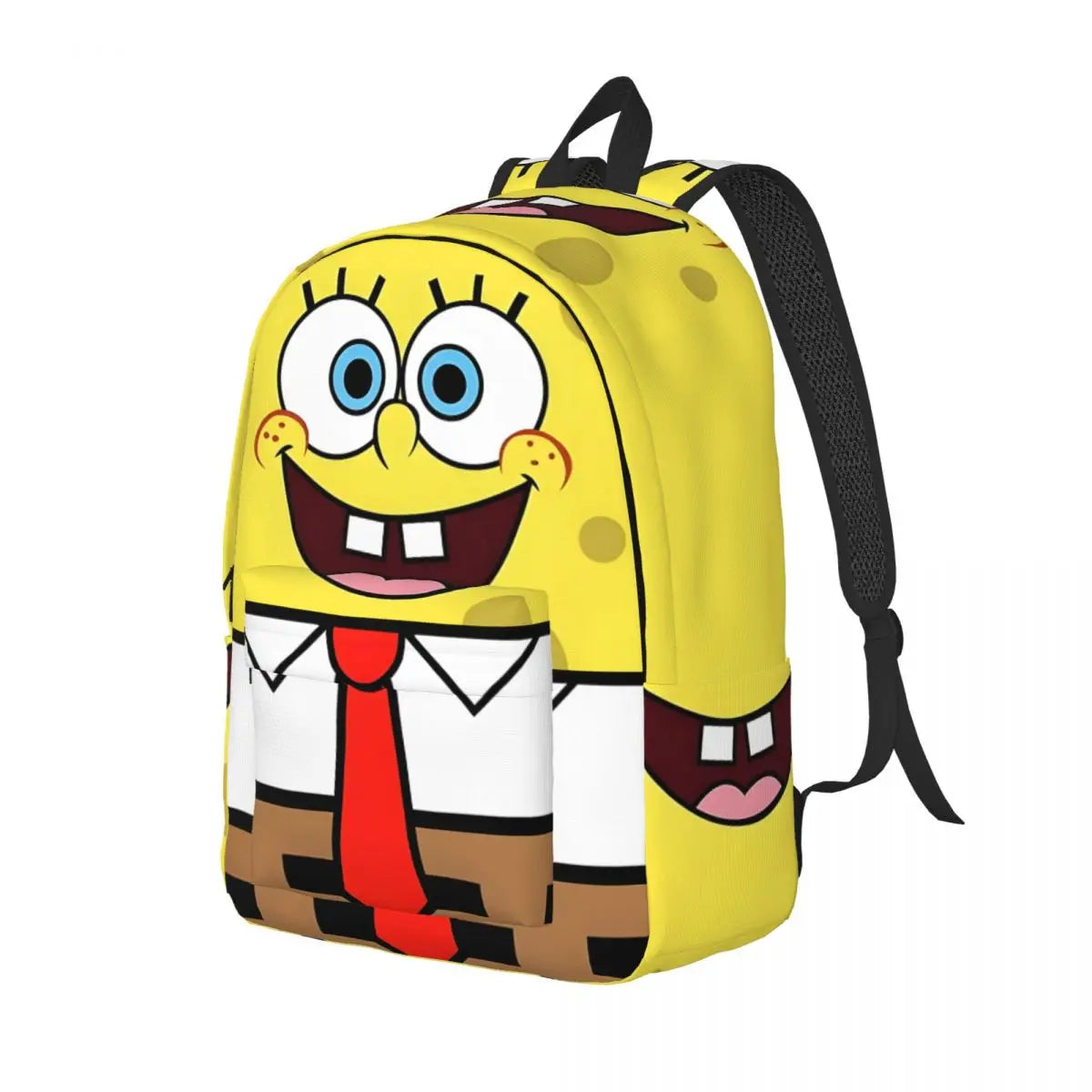 MINISO Kids Large Kindergarten Yellow SpongeBob Sturdy Square Pants Design Front Zippers Lightweight Waterproof Canvas Fabric Black Adjustable Shoulder Straps-Handle External Pockets Single Compartment School Backpacks/Colors-Yellow/Multicolor