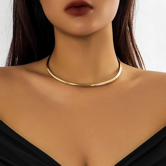 Women Imitation Simple Round Iron Chunky Circle Torques Choker Collarbone Necklaces/Colors-Gold/Silver