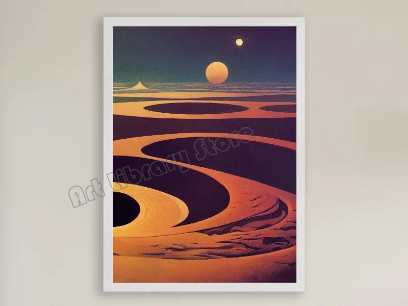 No-EN-Name-Null Modern Unframed Canvas Watercolor Retro Movie Scene Dune Desert Travel Rectangle Wall Prints/ Colors-Orange/ White/ Beige/ Blue/ Brown