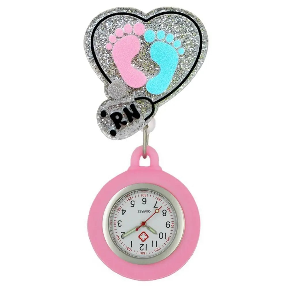 No-EN-Name-Null Adults Digital Movement Pink Plastic Round Cover Retractable Cartoon Anime-I'm Stuck On You!-2 Pink Band-Aid White Watch Face Arabic Numeral Nurse-Doctor Metal Fob Watch Brooches-Lapel Pins/ Colors-Pink/Black/Blue/Red/White/Multicolor/Dots