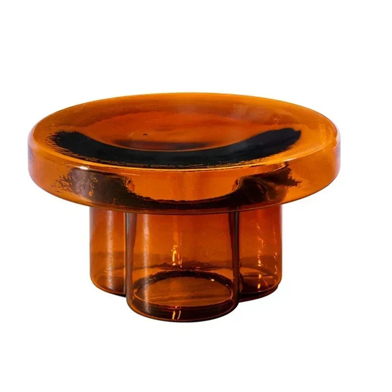 No-EN-Name-Null Modern Non-Toxic Tasteless Petal Side Green-Amber Round Shaped Transparent Blown Glass Corner Coffee Tables
