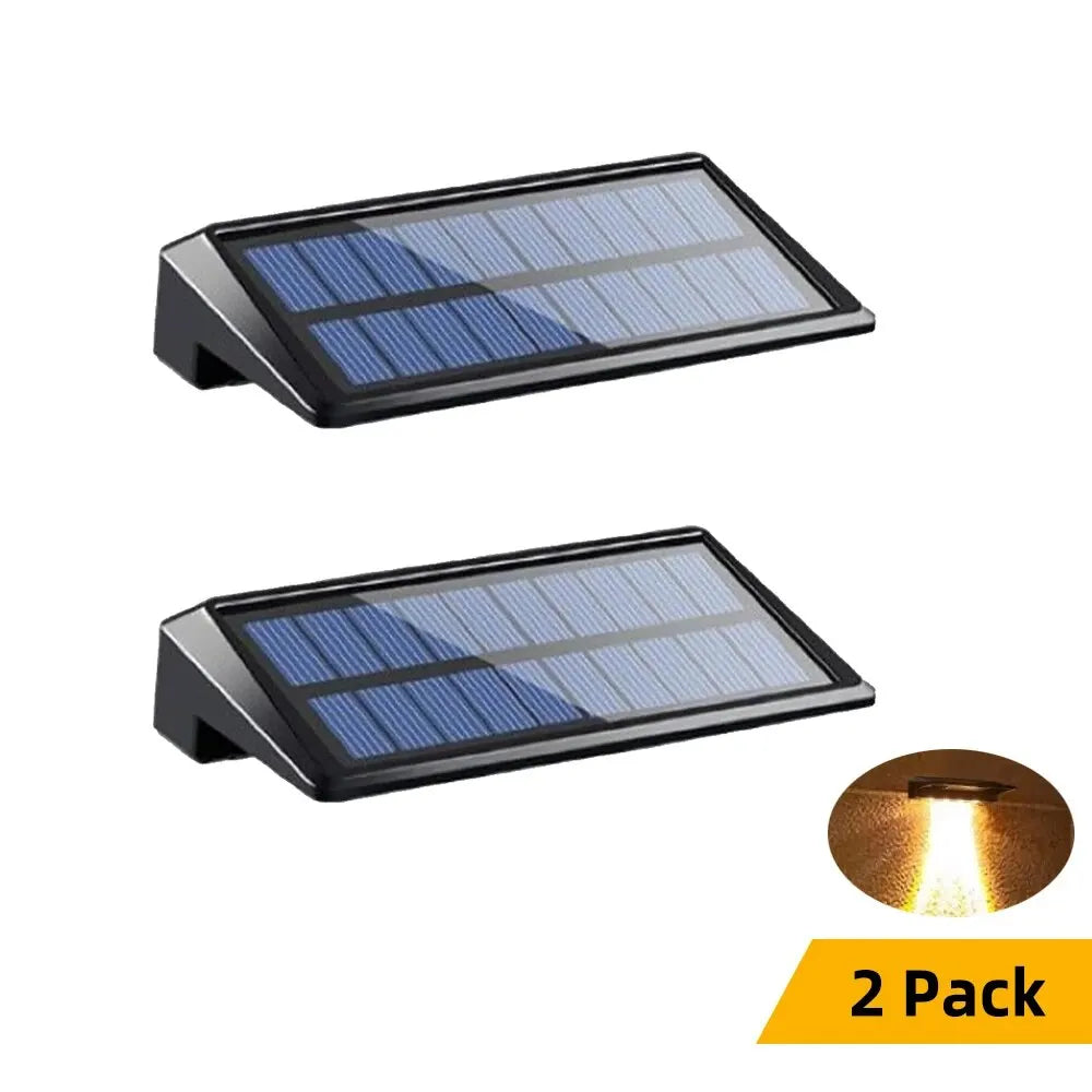 Modern 2 PCS Pack Outdoor Black Rectangle Shaped ABS-PC Plastic Body Four Focused Lens Warm-Cool White LED Lights Automatic On-Off Dimmable 2 Mode Brightness Solar-Powered Wall-Mounted Fence Landscape Pathway Lighting /Bulbs Included
