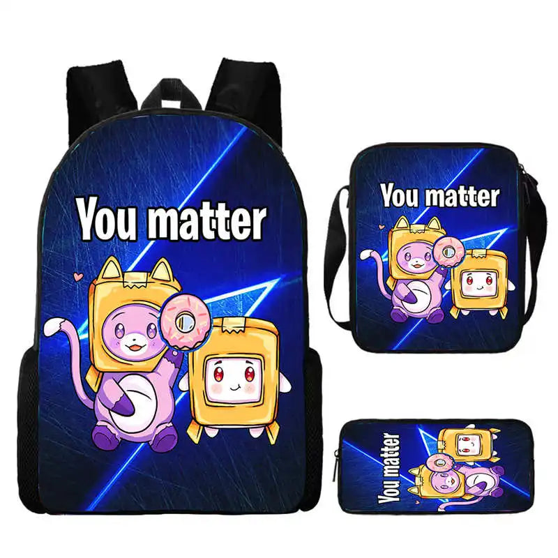 WOLYN Large Waterproof Lightweight Multicolor Nylon Fabric Cartoon Anime Lanky Box Games Design Polyester Lining Shoulder Straps-Handle Built-In Compartment External Pockets School Backpacks /Pencil Case / Colors-Black/Purple/Blue/Multicolor