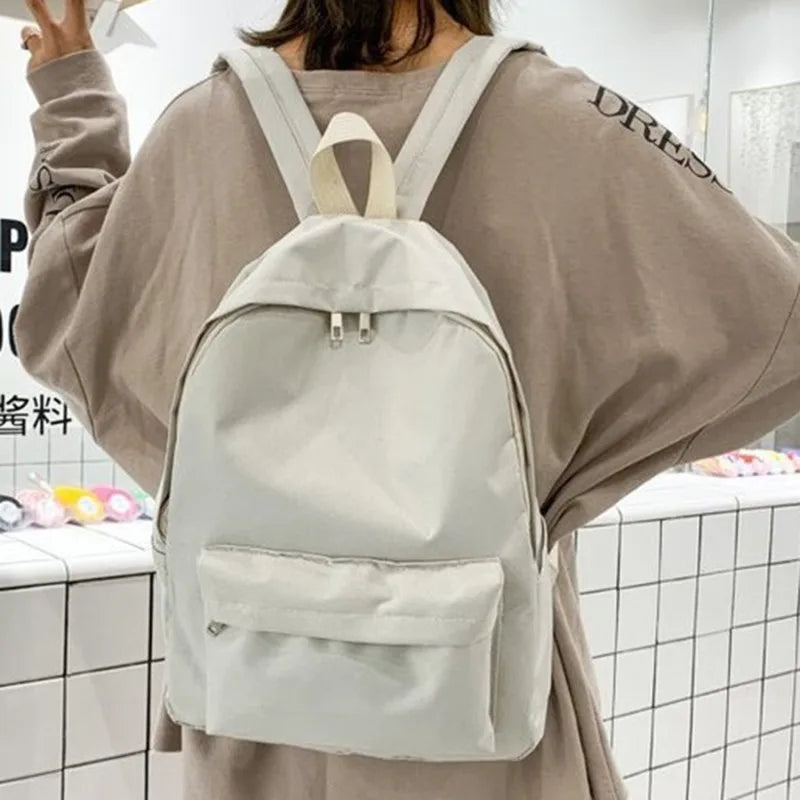 No-EN-Name-Null Preppy Solid Color Shoulder Bag Nylon School Knapsack Korean Teenager White School Bag Sports Travel Backpack for Women