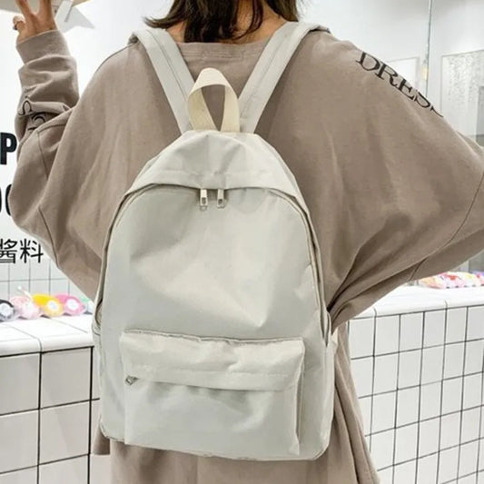 No-EN-Name-Null Preppy Solid Color Shoulder Bag Nylon School Knapsack Korean Teenager White School Bag Sports Travel Backpack for Women