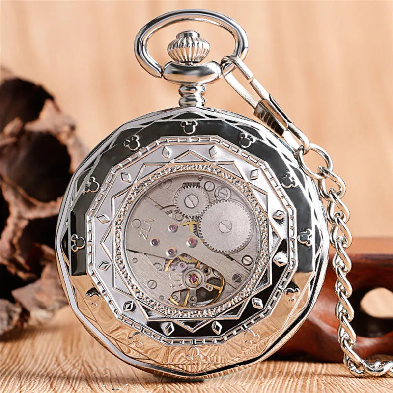 No-EN-Name-Null Adults Antique Roman Numeral Bronze Round Case Analog Display Round Acrylic Face Hand Winding Mechanical Vintage Railway Locomotive Train Design Metal Pendant Chain-Pocket Watches/Colors-Silver/White Bronze/Bronze