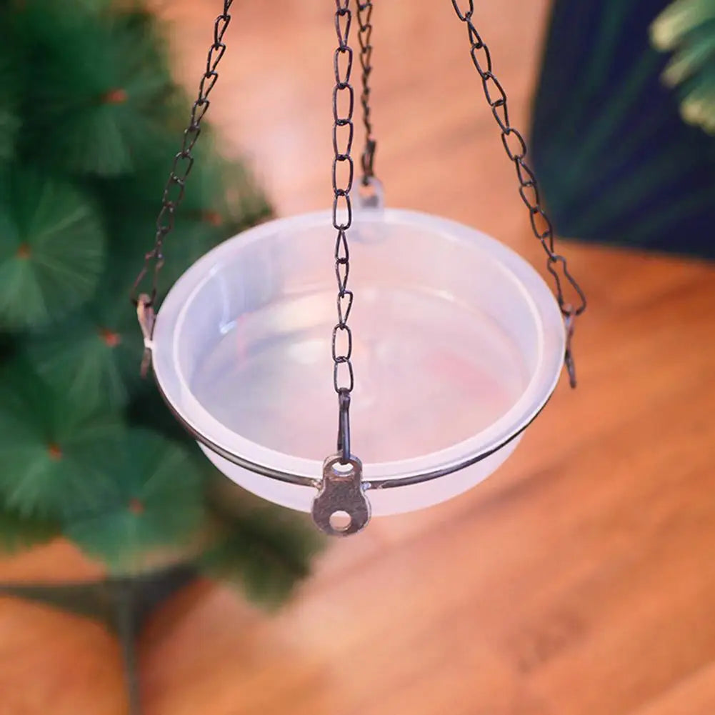 No-EN-Name-Null Outdoor Garden Three Black Metal Chains-White Clear Transparent Round Shaped Plastic Bowls Hanging Bird Seeds Mounted Bird Feeders /Colors-Black/Clear/White