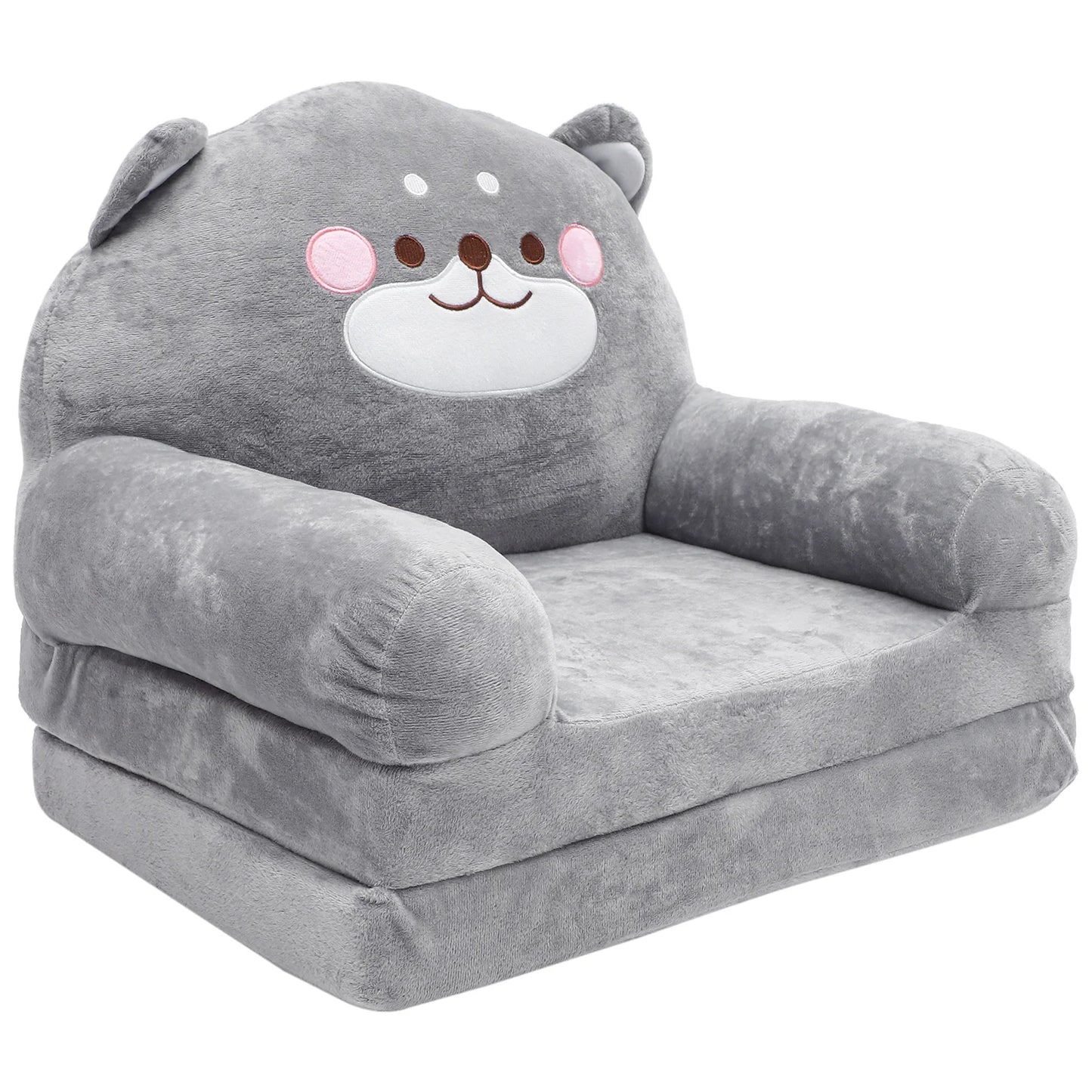 No-EN-Name-Null Modern Free-Standing Soft Gray Polyester Fabric Smiling Bear Face Design Folding Out Plush Armchair-Sofa Babies-Toddlers Furniture Sets