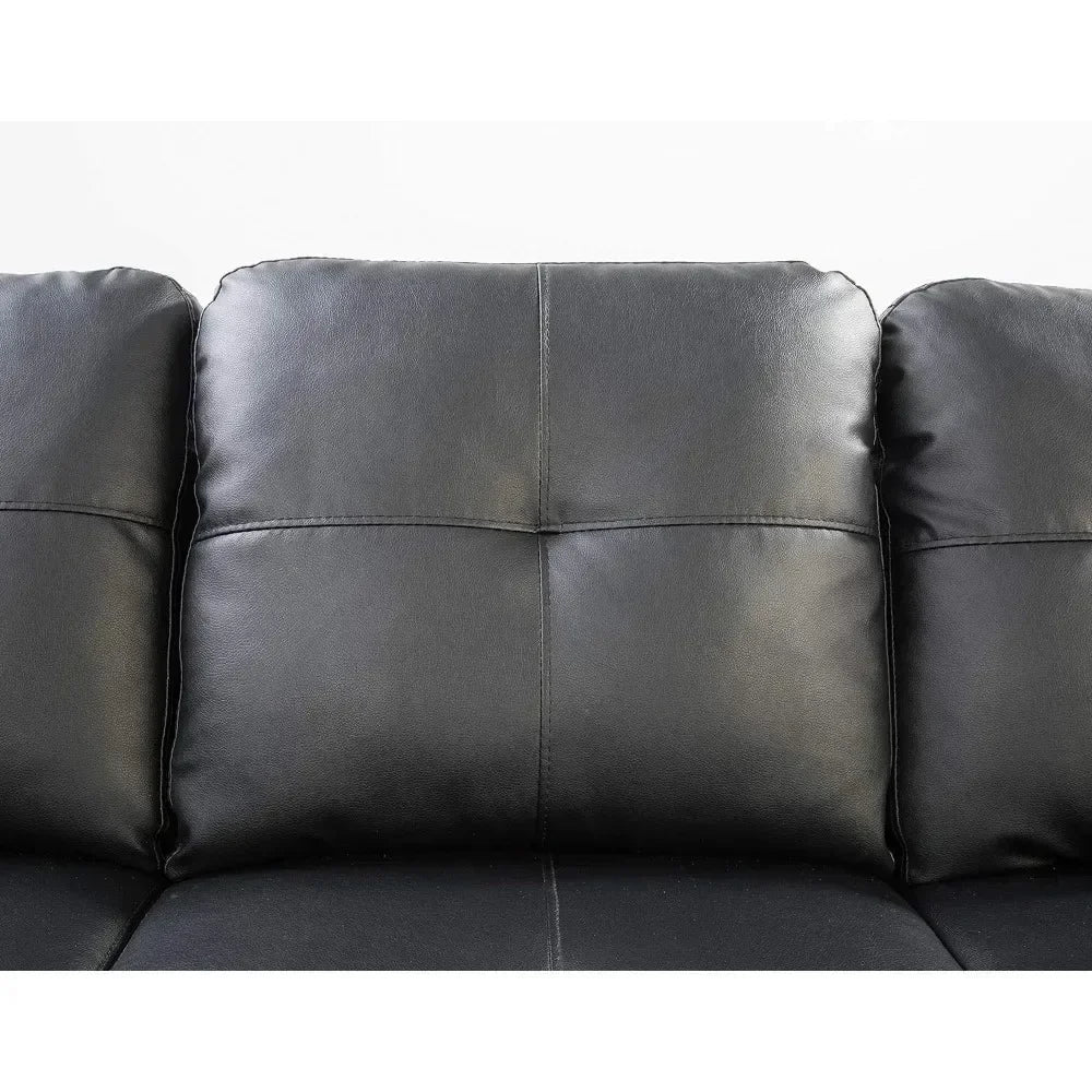 No-EN-Name-Null Modern Black L-Shaped Soft Faux Leather Fabric Cushions Sectional Sofas/ Chaise Lounge/Storage Ottoman/ 2 Cup Holders/Pillows/6-Seater Upholstered Tufting Corner