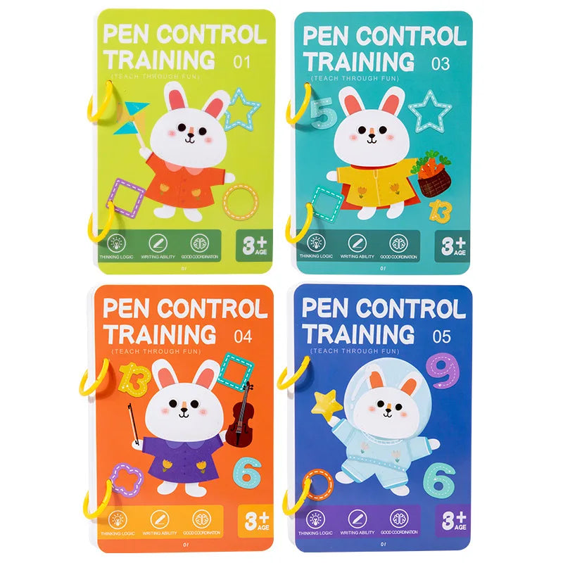 BORRENCE Kids Four Themes Plastic Early Education Fun Magical Pen Control Exercise Practice Tracing Reusable Interactive Reading Geometric Multicolor Cardboard Copybooks Reading Toys /Ages: 3 Years Old-Older