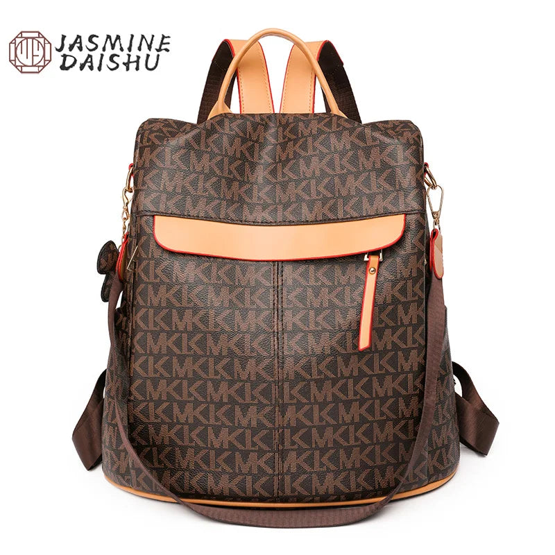 Cartoon trend bear print women backpack, texture anti-theft all-in-one travel backpack, playful bear hanging ornaments