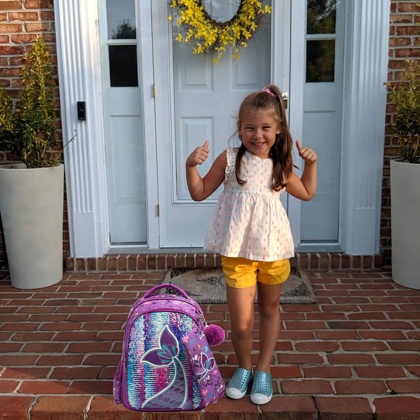 MEETBELIFY Kids Softback Lightweight Waterproof Pink-Purple Nylon Fabric Lightweight Glitter Sequin Zippers Shoulder Straps-Handle Polyester Lining Laptop Compartment Internal-External Pockets School Backpacks/Lunch Box/Pencil Case/Water Bottle Holder