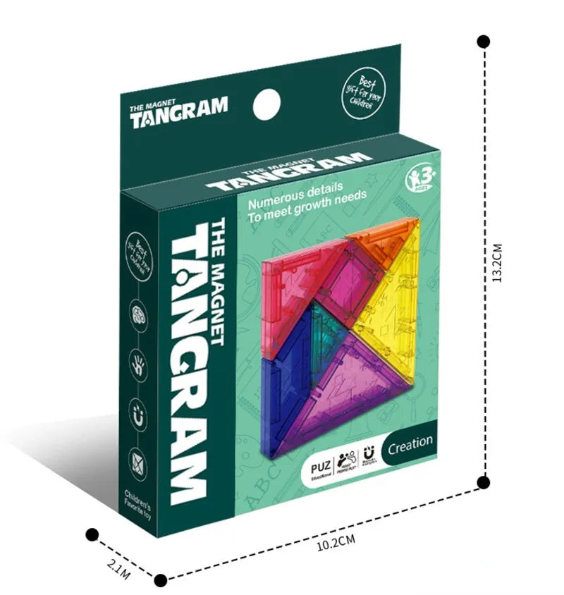 OLOEY Kids Medium-Hard Flat Plastic Geometric Multicolor Square Magnetic 3D Dissection Tangram Jigsaw Educational Mechanical Puzzle Tabletop Toys/Ages 12 Years Old + Older/Colors-Multicolor/Geometric