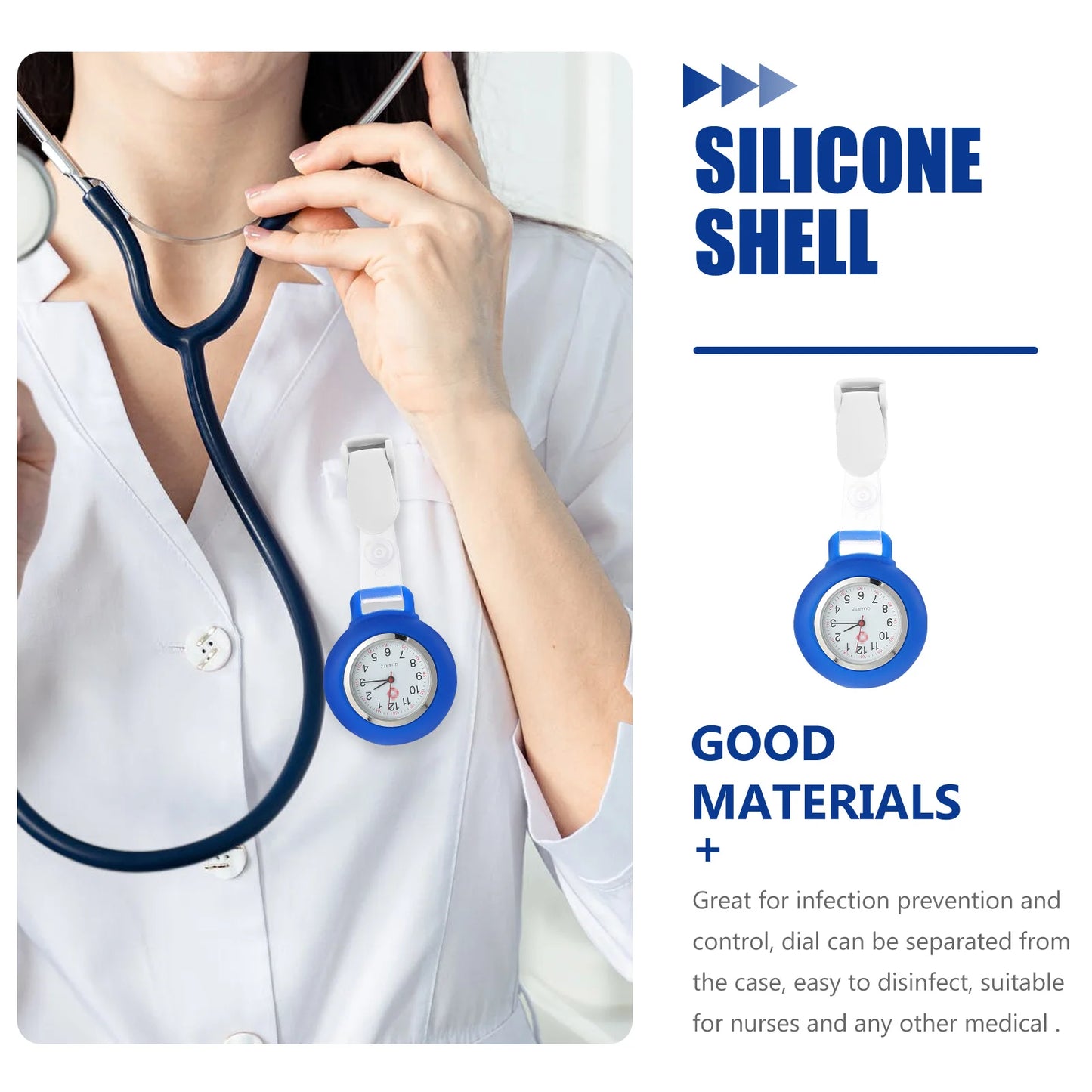 No-EN-Name-Null Adults Round Glass Face Digital-Analog Display Silicone Covered Metal Alloy Nurses-Doctors Clip-On Fob Pocket Watches/Colors-Purple/Dark Blue/White