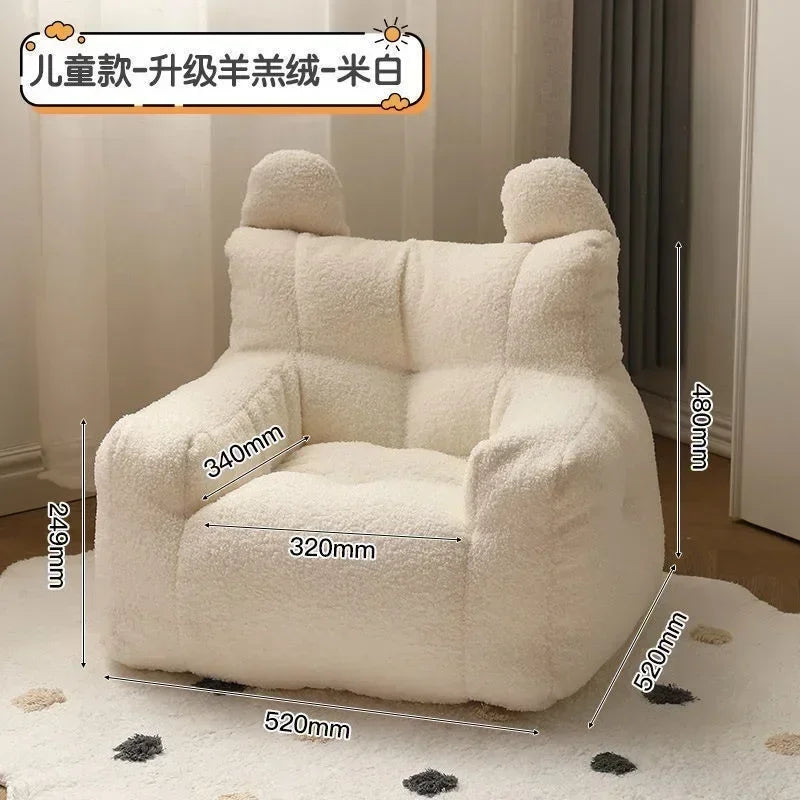 No-EN-Name-Null  Kids Modern Frameless Upholstered Padded Soft Fleece White Polyester Fabric One Side Pocket Bean Bag Chairs/Ages: 3-8 Years Old/Colors-Beige/White/Pink/Gray/Yellow/Multicolor