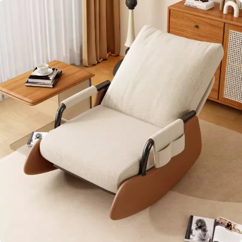 ZHENDAI Indoor Modern Gray Soft Velvet Upholstered Padded Corduroy Fabric Cushions Three-Gear Adjustable Backrest Metal Arms-Footrest No Roll Overs Design Reclining Rocking Chairs/Colors-Gray/Beige/Green/ Size: 78 x 60 x 70cm