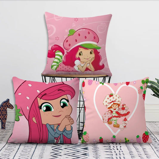 Pink Polyester-Cotton  Blend Cute S-Strawberry S-Shortcake Throw Pillowcases