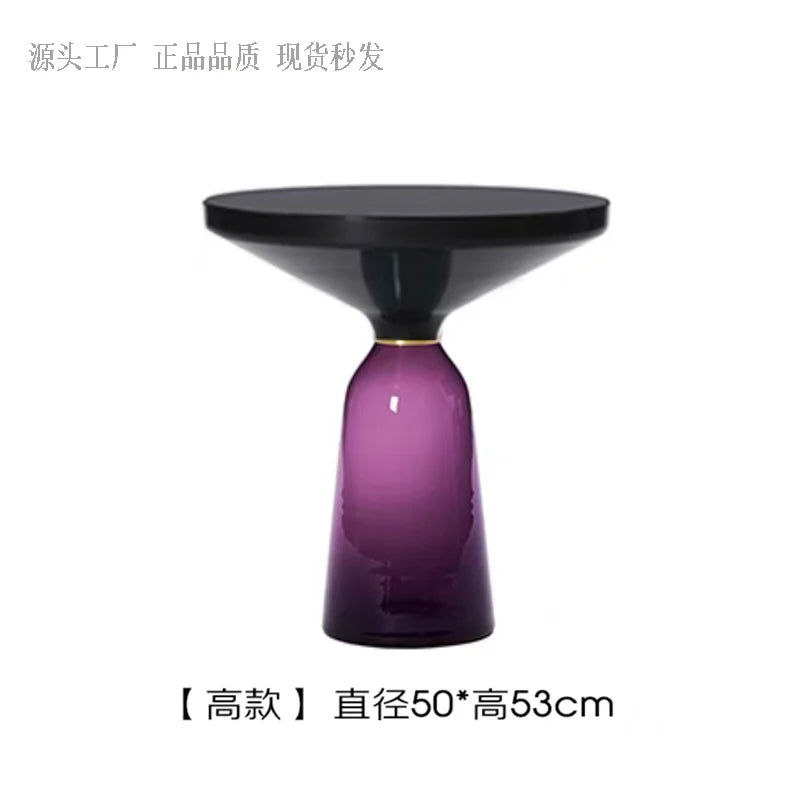 No-EN-Name-Null European Retro Multicolor Oval-Round Solid Glass Tea-Coffee Tables/ Size-50x53cm