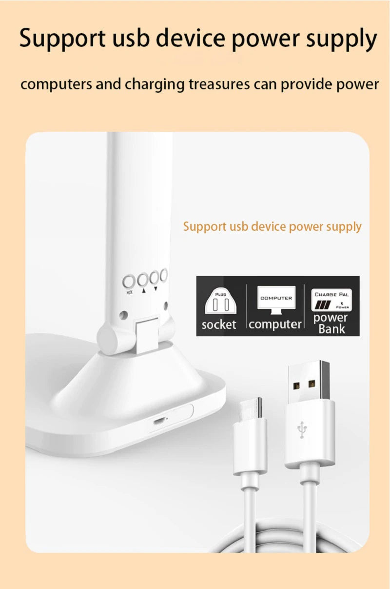 No-EN-Name-Null Smart LCD Display-Temperature-Time-Date Touch Switch Stepless Dimmable Warm-Cool White LED Lights White Plastic Rectangle Shaped Flat Head Long Stem Body-Base Desk Lamps