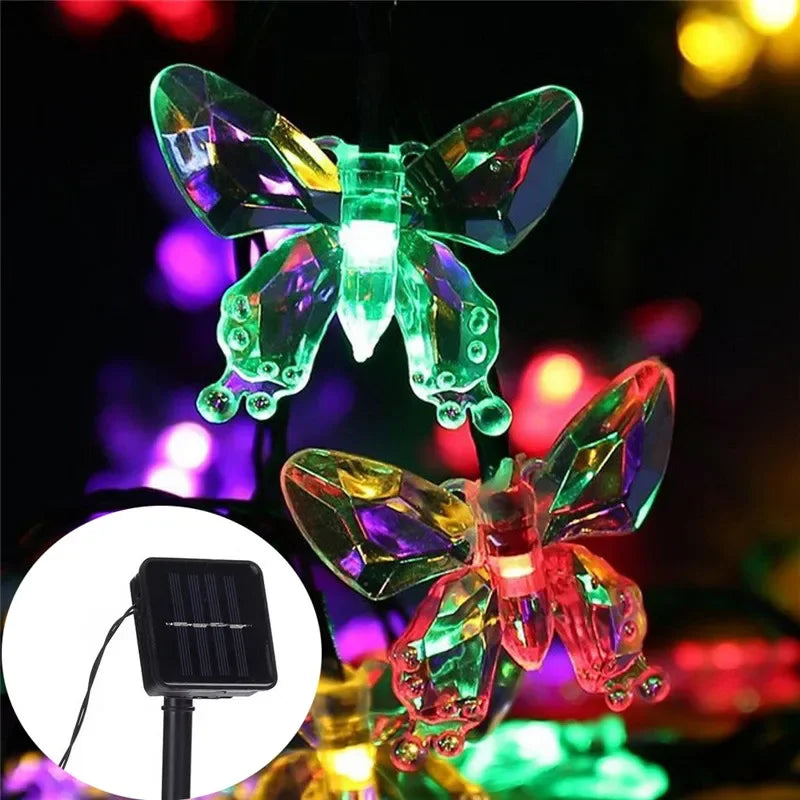 NULL Outdoor Solar-Powered Lithium Battery Dimmable Cool-Warm White LED Multicolor Plastic Crystal-Like Butterfly Shaped Design Light Ropes-Strings/ Bulbs Included