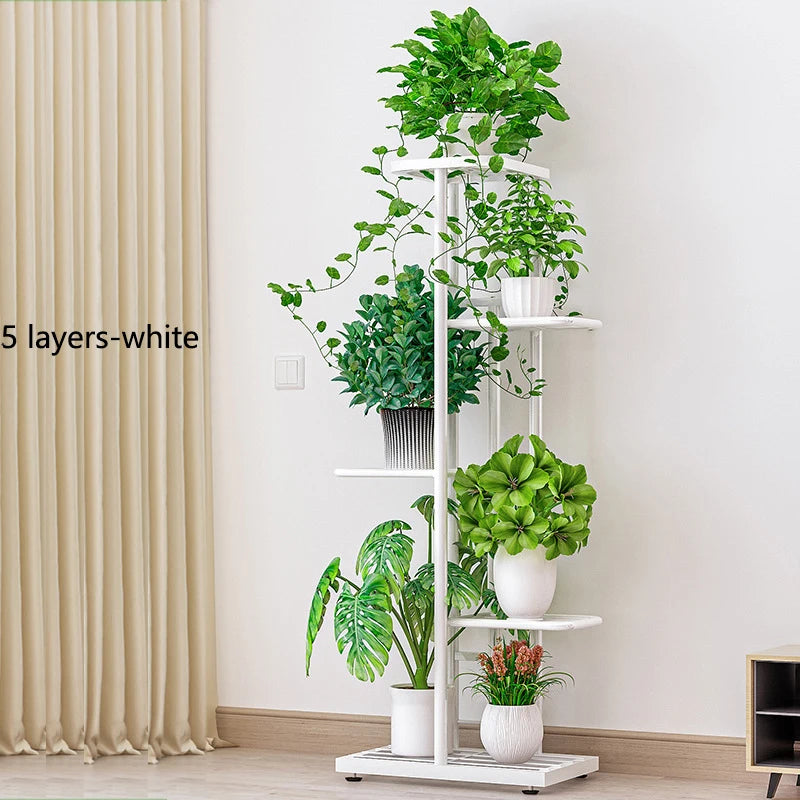 MTSHINING Wood 8 Tier Multi-Layered Shelves Iron Metal Plant Stands/Colors-Black/White,/Brown