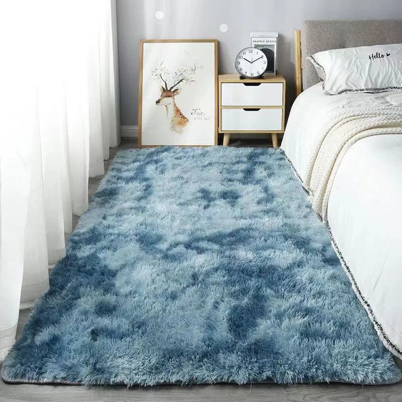 VIKAMA Adults Indoor-Outdoor Modern Rectangle Shaped Waterproof Machine-Made Polyester Fabric Body Silk Tie-Dye Soft Wool Anti-Slip Base Rugs/Colors-Tie-Dye/Gray/Blue/Pink/Multicolor/Washable