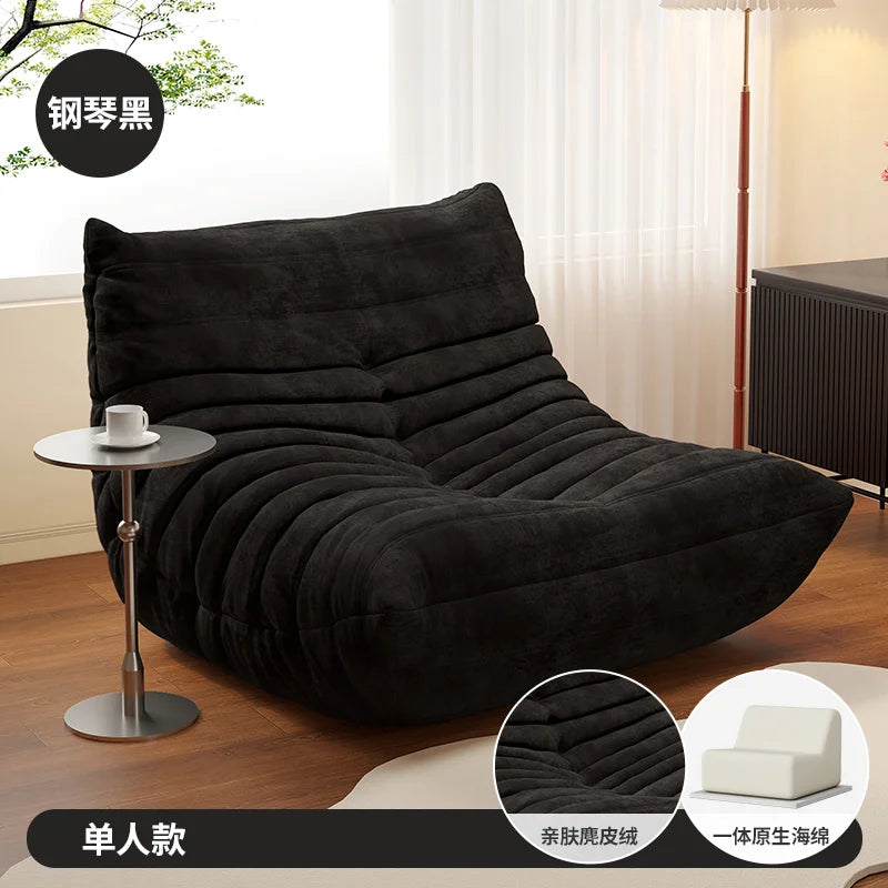 BIANXIANG Modern Medium Soft Firmness Double Seat L-Shaped White-Striped Design Velvet Synthetic Leather Cushions Bean Bag Sectional Sofas