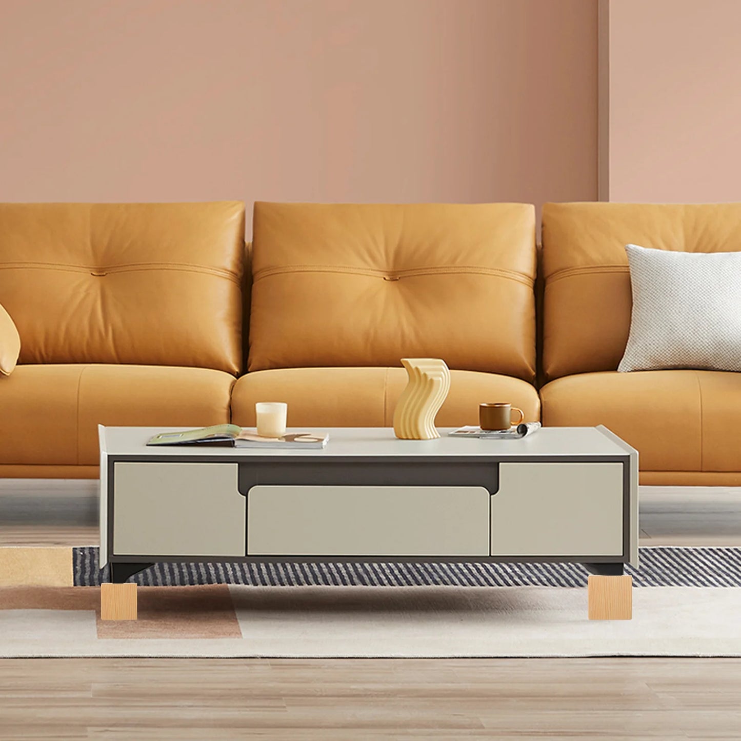 No-EN-Name-Null 2 PCS Heavy Duty Furniture-Bed Raising Beige-Brown Solid Wood Blocks