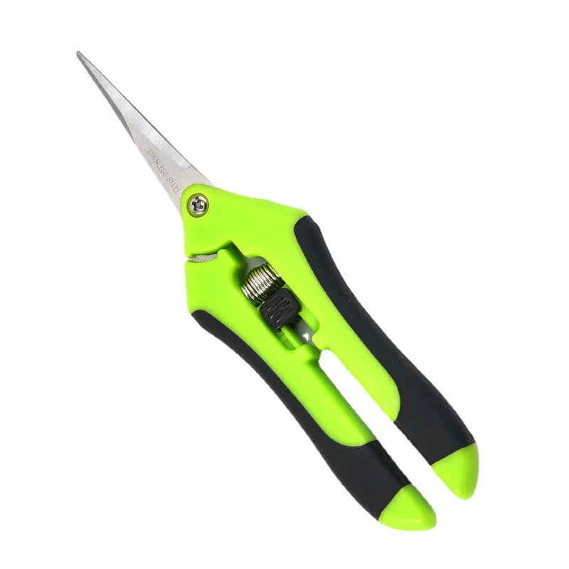LIPLASING Handheld Safety Lock-Catch Anti-Slip Grip Green-Black Plastic-Rubber Handles Stainless Steel Metal Blades Straight Head-Elbow Bypass Cutting Garden Pruning Shears/Colors-Green/Orange/Blue