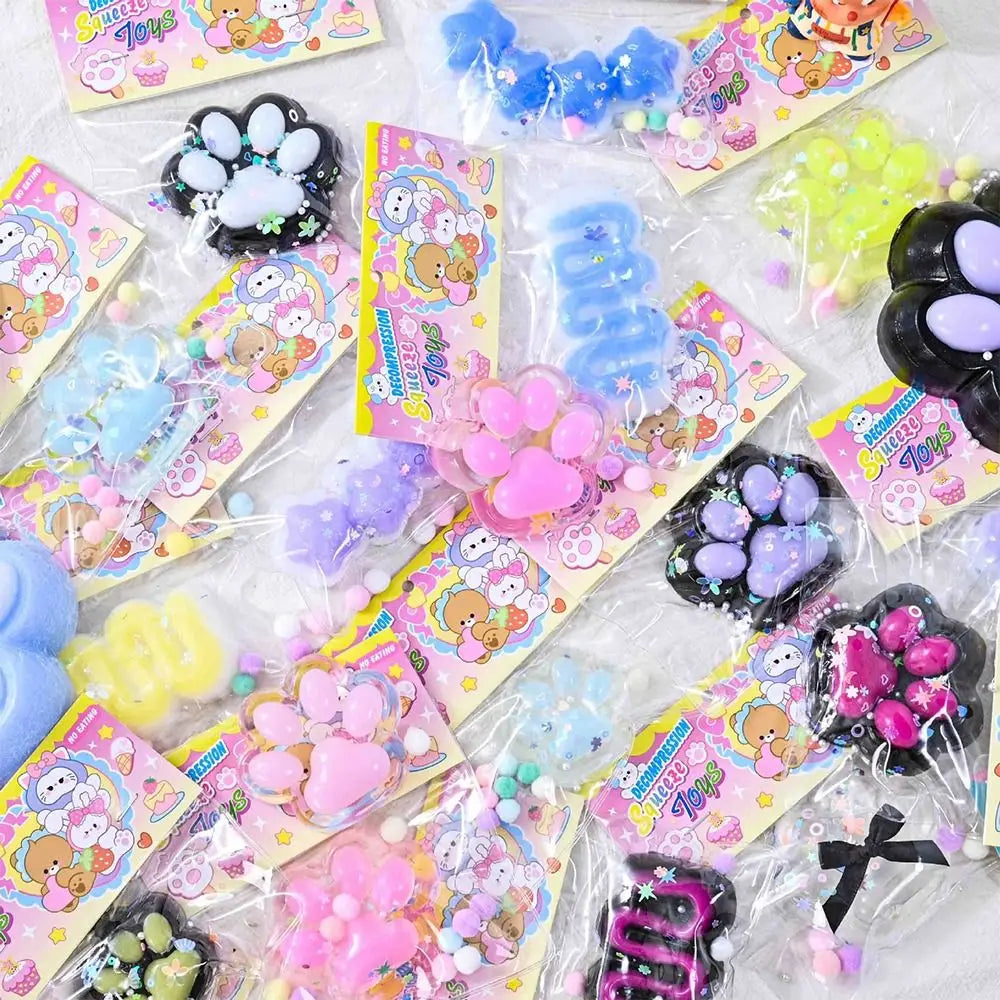 No-EN-Name-Null Kids Clear Transparent-Pink-Black Kawaii Cat Paws Pinch Squeeze Squishy Toys / For Ages: 6-18 Years Old/Colors- Black/Pink