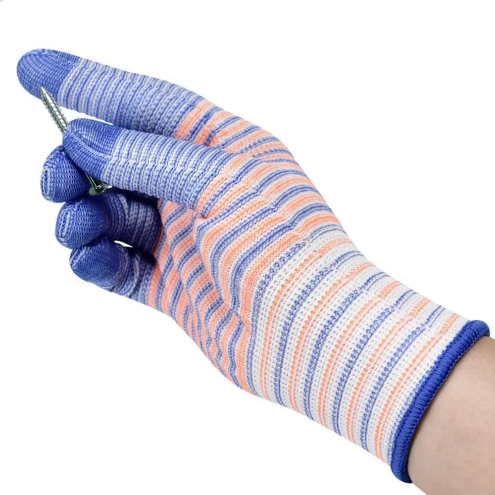 1 Pair Nylon Work Gloves Wearable Anti-Static Breathable Industrial Gloves Wear-resistant Striped Gardening