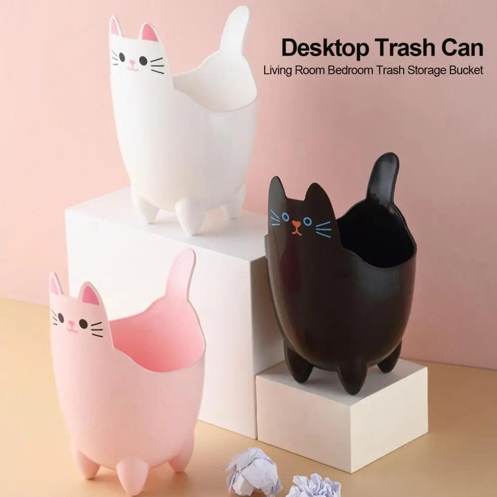 No-EN-Name-Null Large Thick Black Plastic Cute Cartoon Cat Face Custom Shape Desktop Trash Cans/No Cover/Colors- Animal/White/Black/Pink/Multicolor