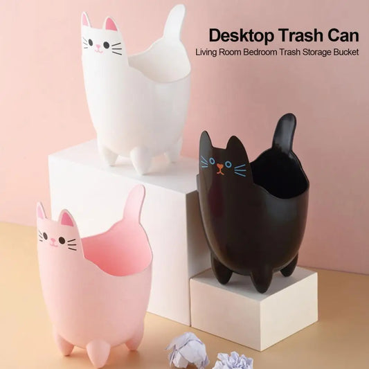 No-EN-Name-Null Large Thick Black Plastic Cute Cartoon Cat Face Custom Shape Desktop Trash Cans/No Cover/Colors- Animal/White/Black/Pink/Multicolor