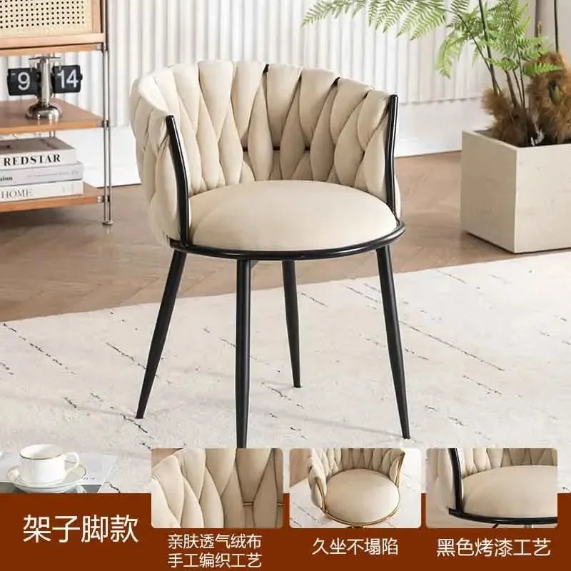 Upholstered Polyester Italian Style Ladies Bedroom Makeup Flannel Cushions Chairs w/ Steel Legs-4 Plastic Wheels/Colors-Beige/Pink/Blue/Black/Green/Gray