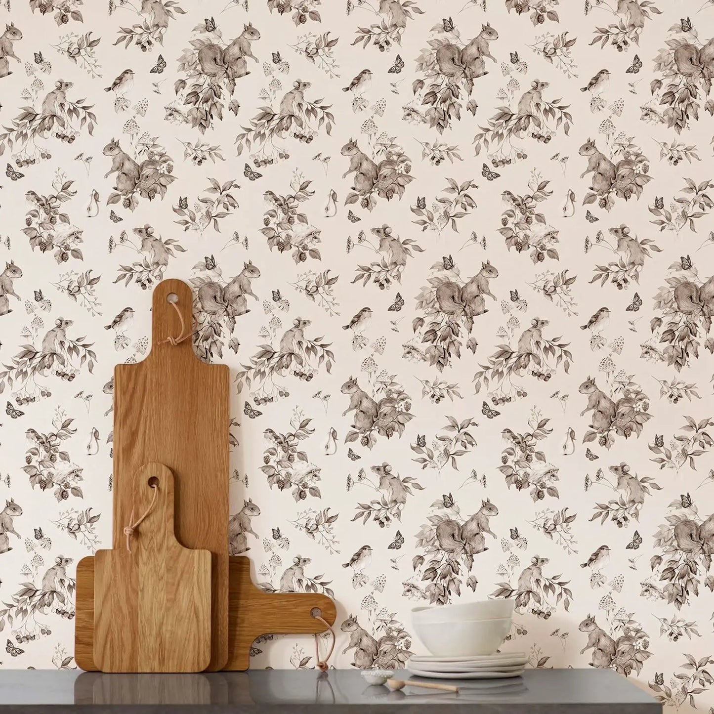 PIXEL-WALL Babies-Toddlers Waterproof Customized Peel-N-Stick Tiny Birds-Squirrel-Mouse-Butterflies Animals Nature Forest Sepia Non-Woven Wallpapers/Responsibly Sourced