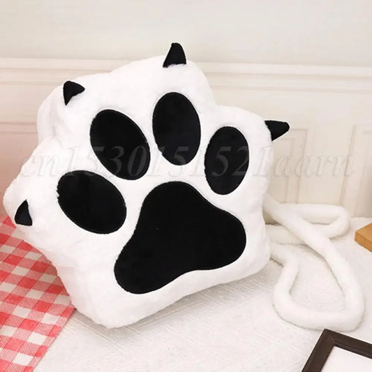 SHUNMAII Women Softback Black-White Polyester Fabric Cute Cartoon Soft Furry Cat Paw Design External Pockets Nylon Lining Zippers Adjustable Straps Slit Pockets School Backpacks