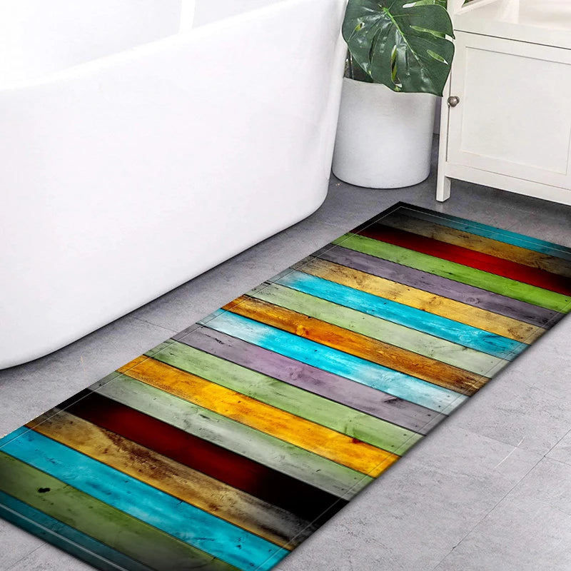 100 % Polyester Kitchen Anti-Slip Waterproof Rainbow Rugs/Colors-Striped Multicolor