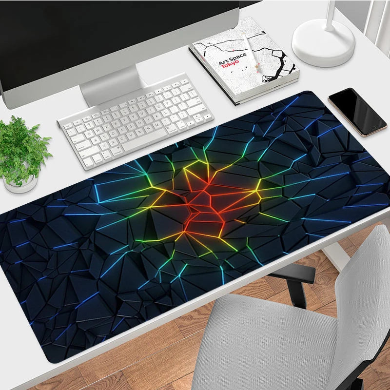 XXL Large Rectangle Black Background Geometric Pattern High-Density Fabric Science-Sci-Fi Printed Non-Slip Rubber Base Stitched Edges Gaming Mouse Pads